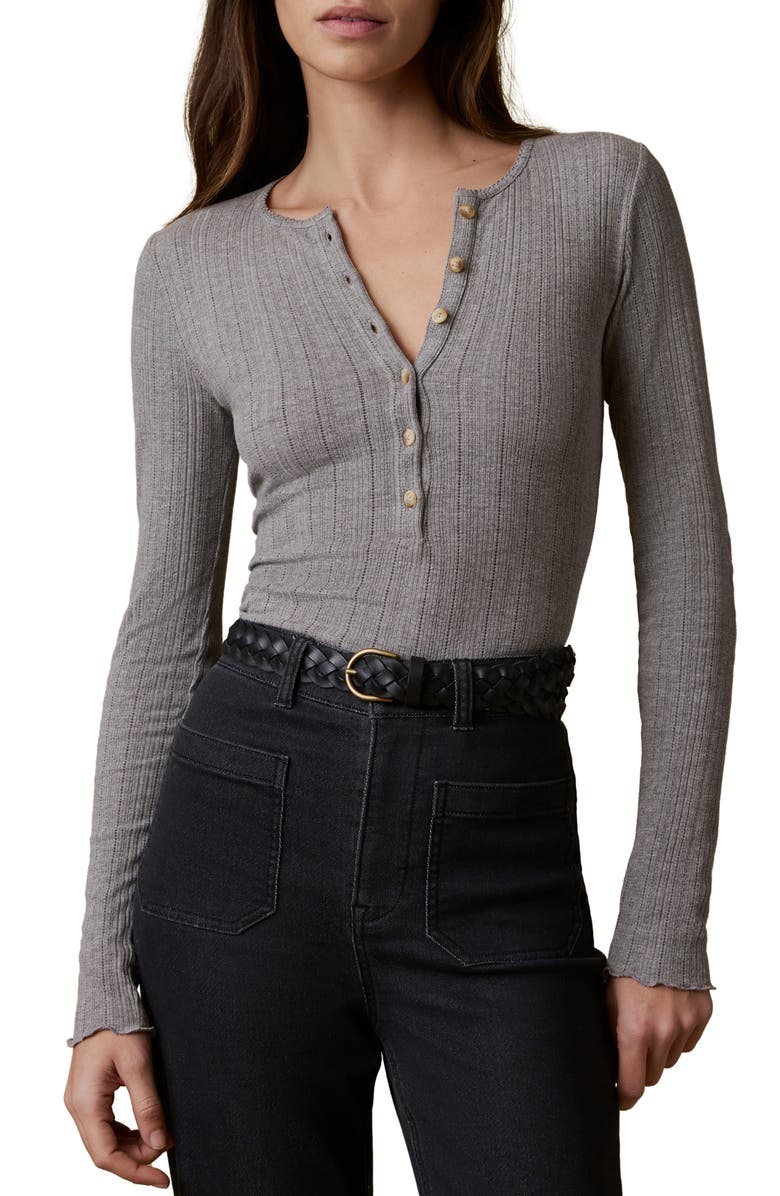Faherty Paradise Pointelle Stitch Organic Cotton Blend Henley, Main, color, Medium Grey Heather