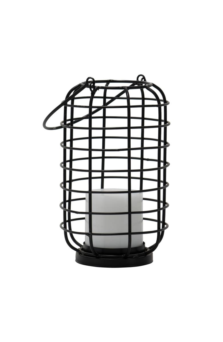 Foreside Home and Garden Black Round Metal Wire Pillar Candle Holder with Handle, Main, color, Black