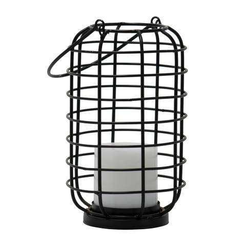 Black Round Metal Wire Pillar Candle Holder with Handle
