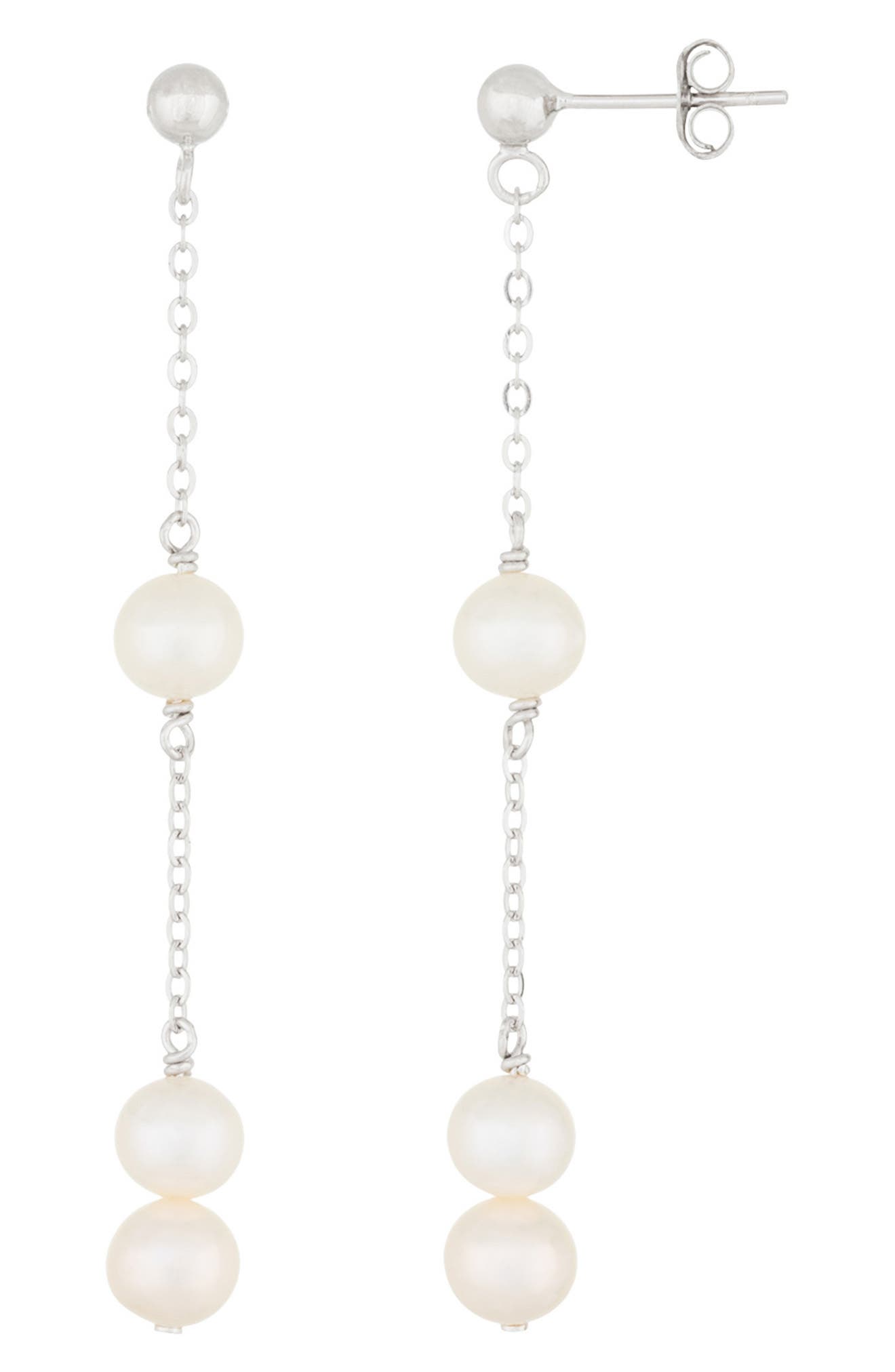 SPLENDID PEARLS 6-6.5mm White Round Freshwater Pearl Chain Drop Earrings