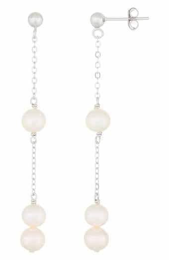SPLENDID PEARLS 6-6.5mm White Round Freshwater Pearl Chain Drop Earrings
