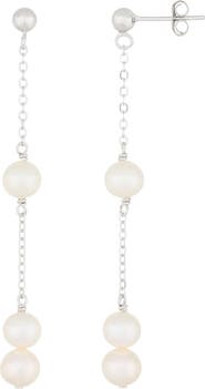 SPLENDID PEARLS 6-6.5mm White Round Freshwater Pearl Chain Drop Earrings