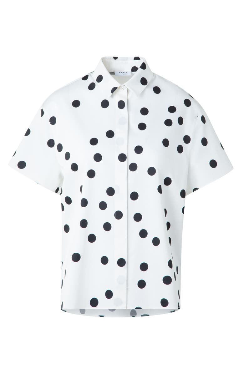 Akris punto Polka Dot Ruffle Cotton Poplin Shirt, Alternate, color, Cream-Black