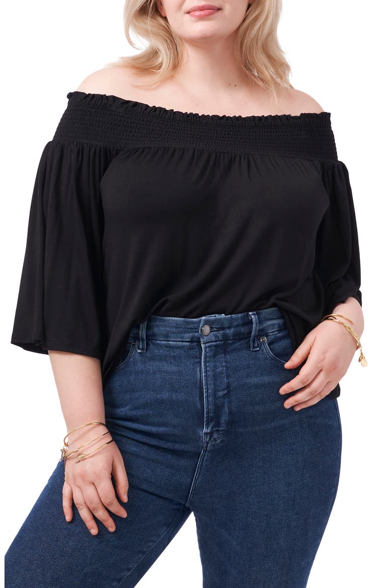 Off the Shoulder Knit Top, Main, color, RICH BLACK