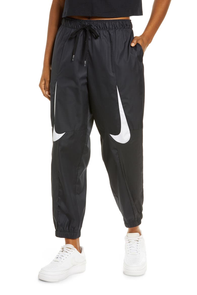 Swoosh Woven Pants, Main, color, BLACK/ WHITE