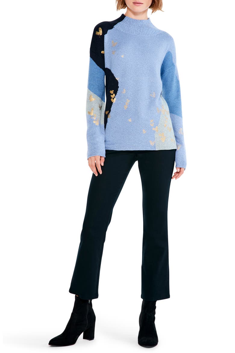Glowing Embers Mock Neck Sweater, Alternate, color, BLUE MULTI