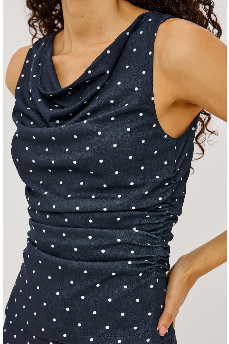 Fete Cowl Neck Tank, Alternate, color, NAVY POLKA DOTS