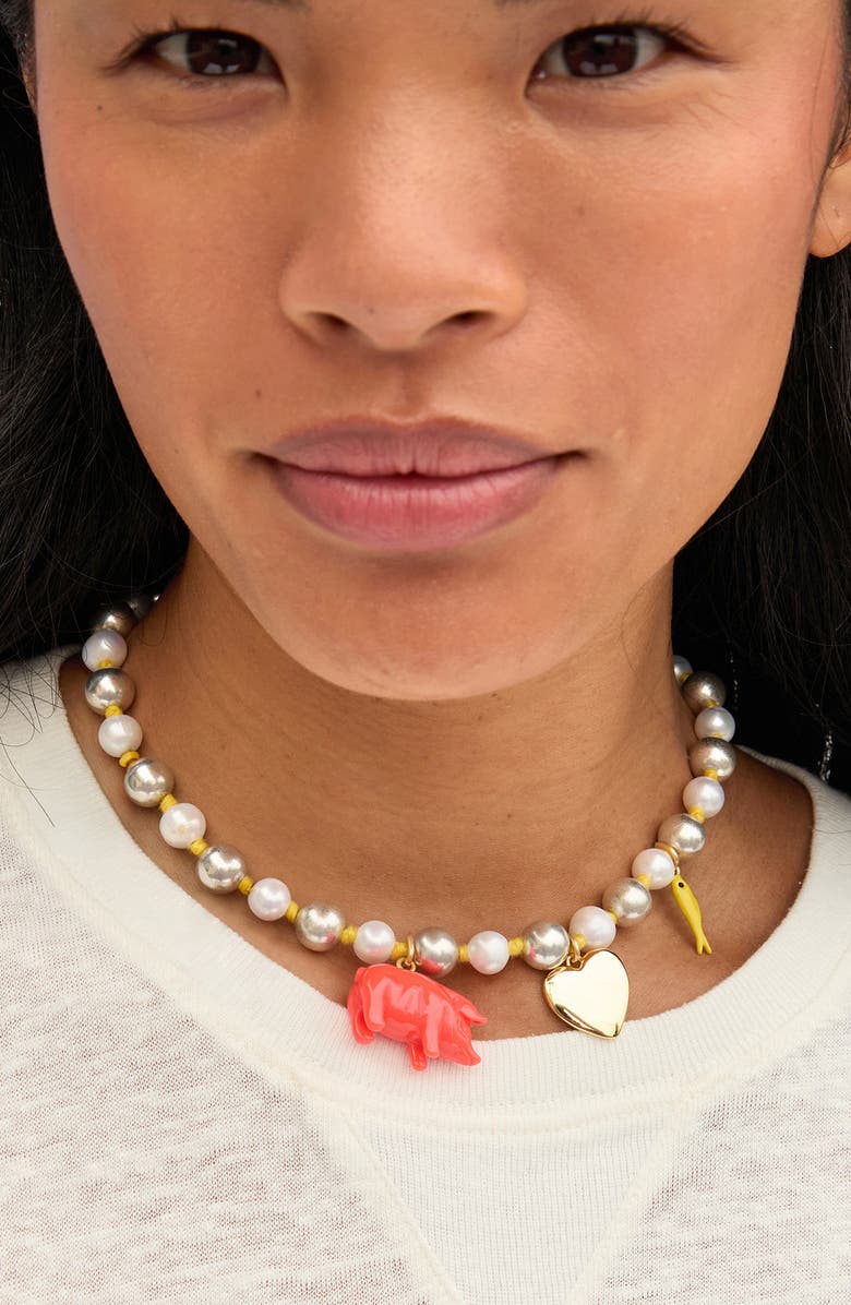 Clare V. Bead & Faux Pearl Statement Necklace, Alternate, color, Silver Cream