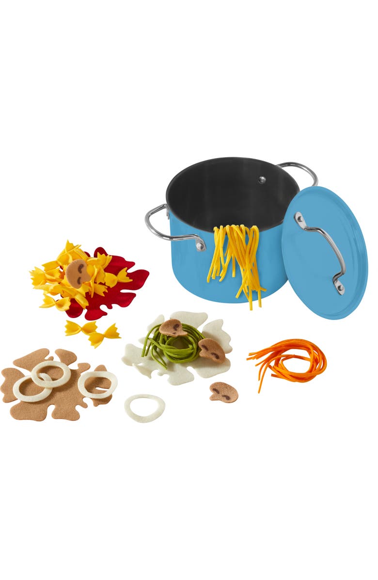 HABA Felt Pasta Cooking Set with Metal Pot & Toppings, Pretend Play Kitchen Toy for Kids & Toddlers 3 Years and Up, Main, color, 