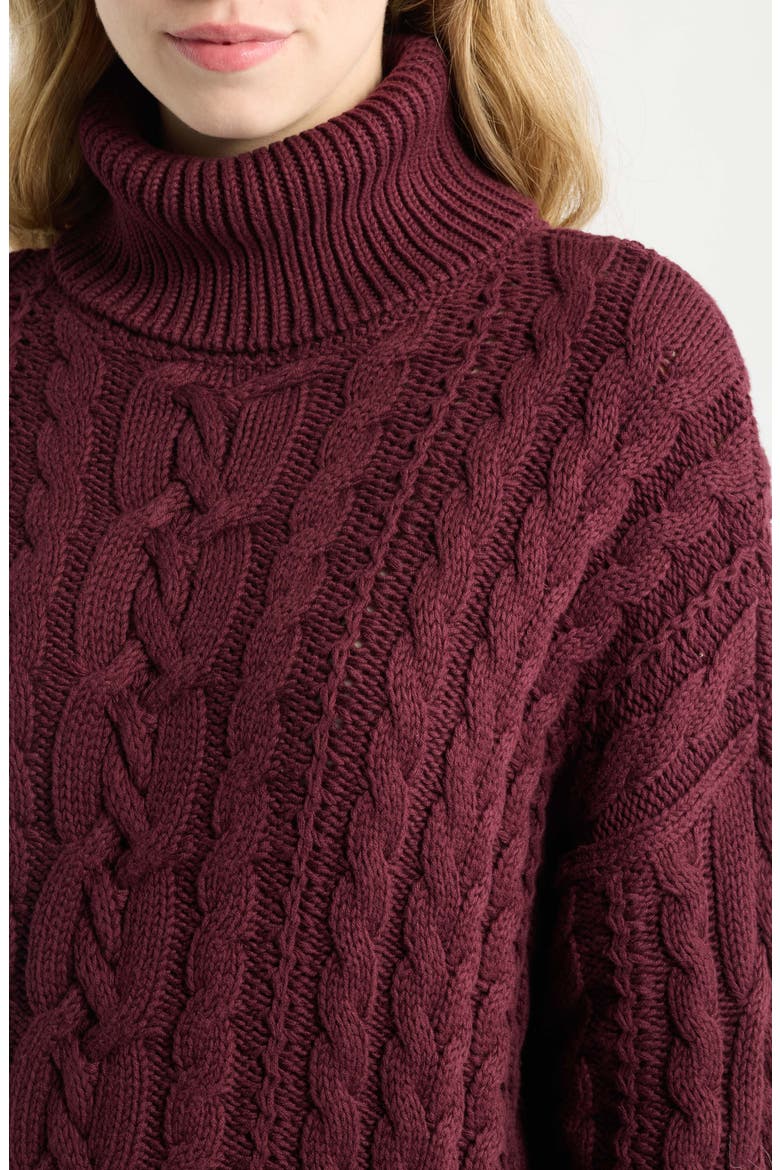 Combed Cable Knit Long Sleeve Turtleneck Sweater, Alternate, color, RED