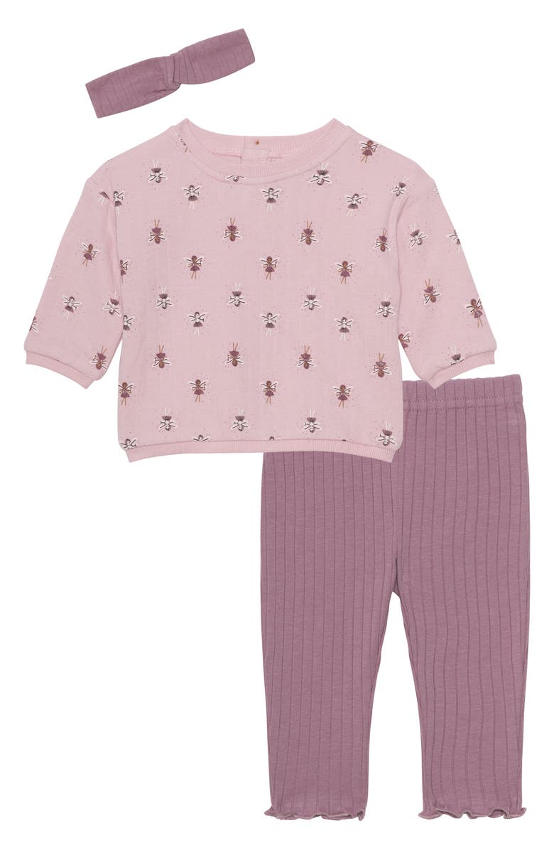 PL Baby by Petit Lem Sweatshirt, Ribbed Leggings & Headband Set, Main, color, Fairies
