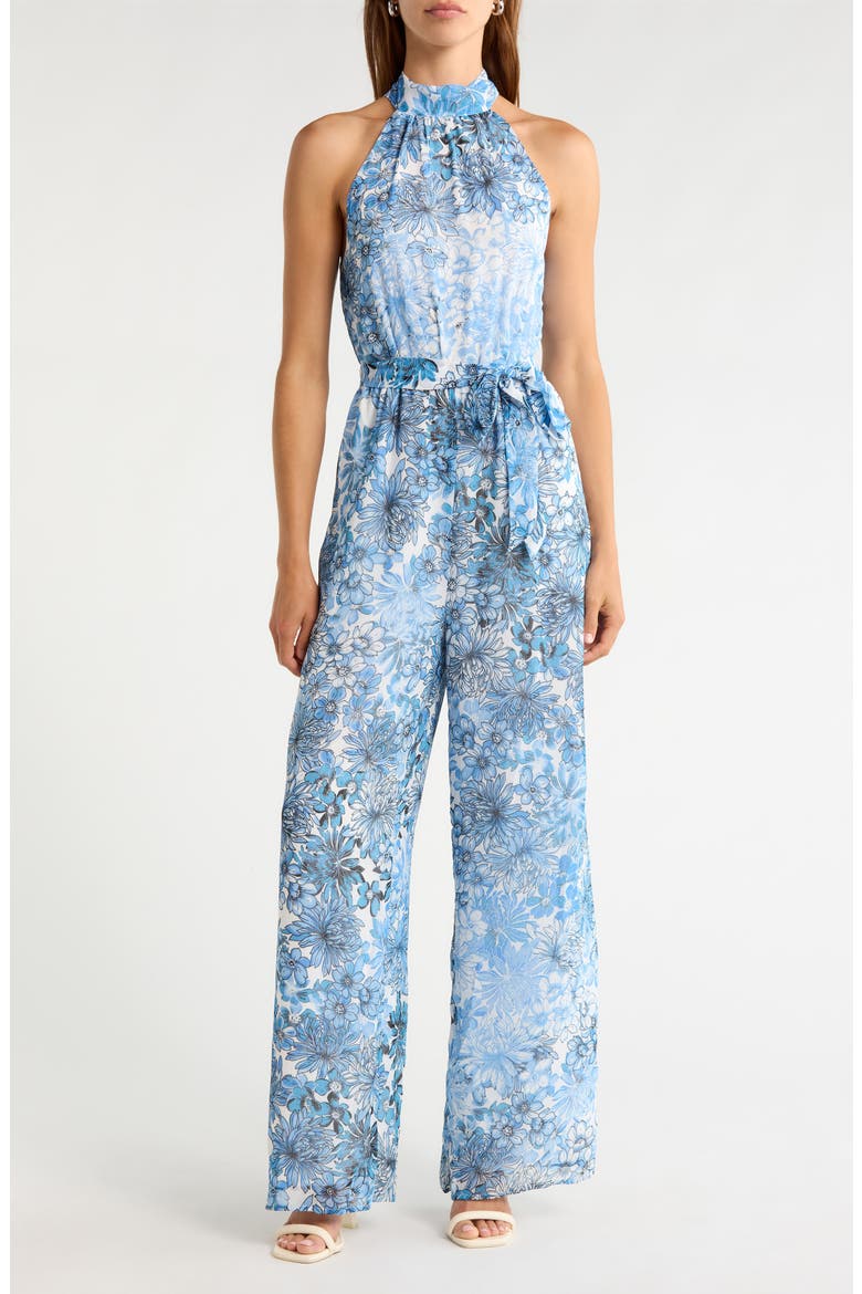 Tierra Floral Print Halter Jumpsuit, Main, color, BLUES