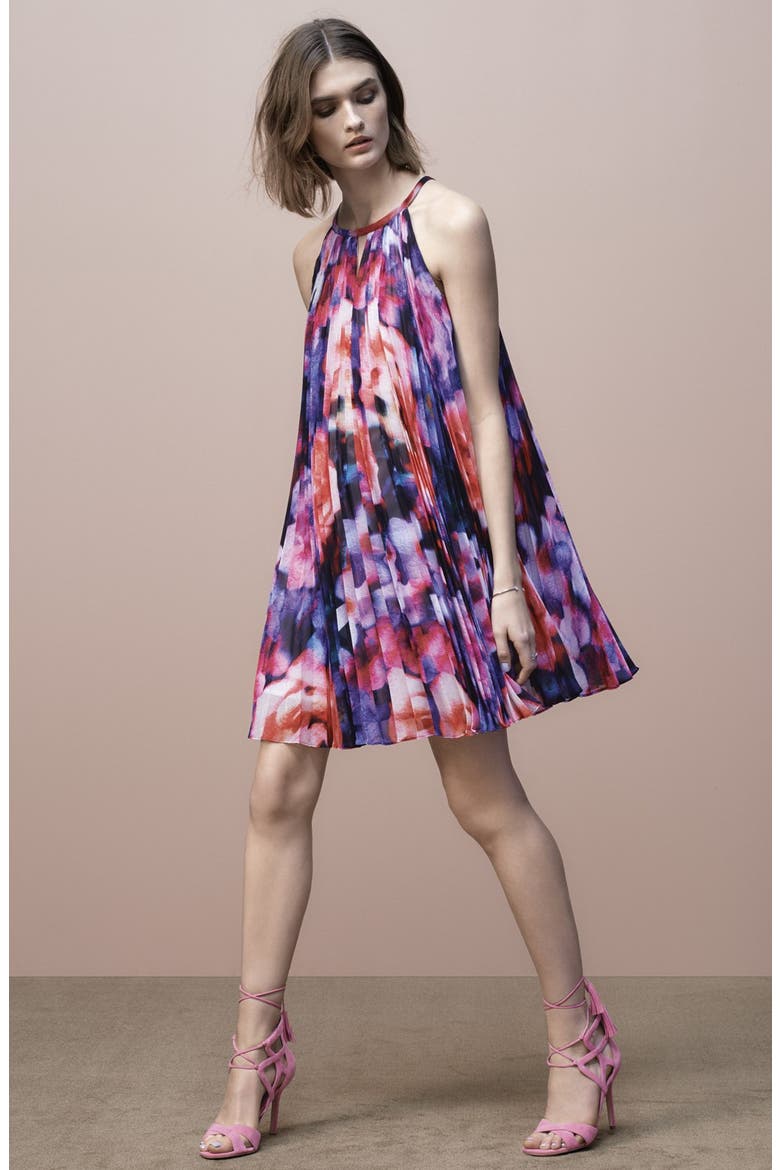 Pleat Chiffon Trapeze Dress, Alternate, color, SOFT WHITE/ RED