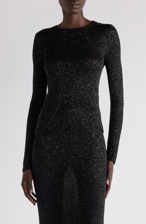 Fitted Sequin Crewneck Sweater