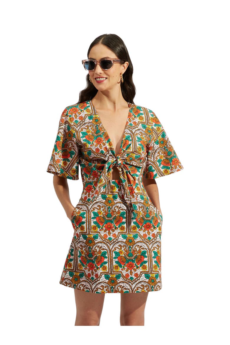 Peek-A-Boo Mini Dress Corte White Rust, Main, color, Corte White Rust