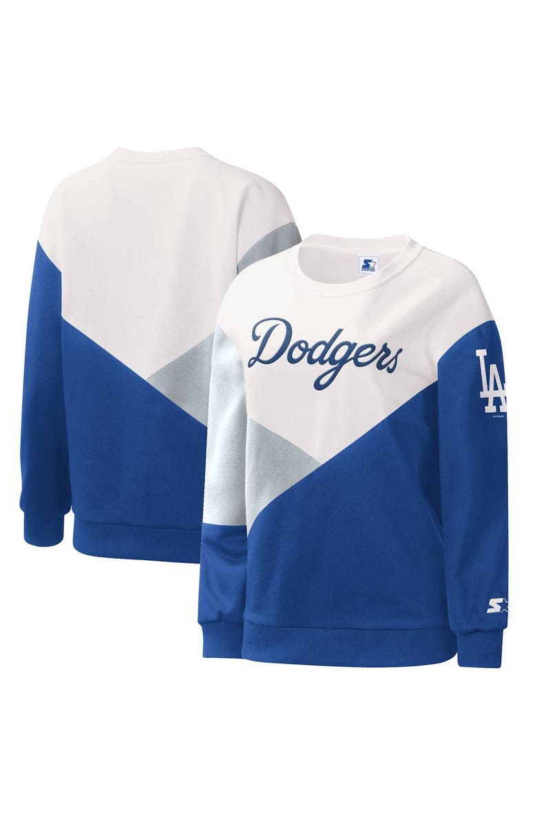 STARTER Women's Starter White/Royal Los Angeles Dodgers Shutout Pullover Sweatshirt, Main, color, 