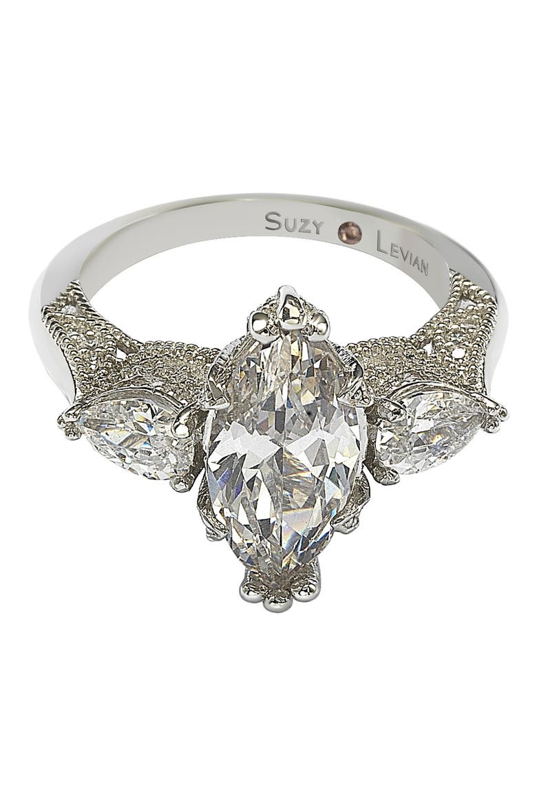 Marquise CZ Sterling Silver Ring, Alternate, color, WHITE