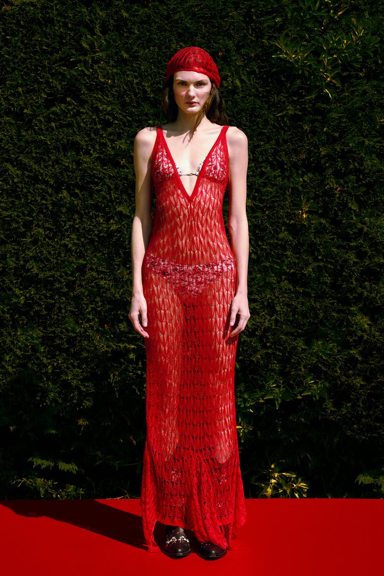 Open Knit Maxi Beach Dress, Alternate, color, Red