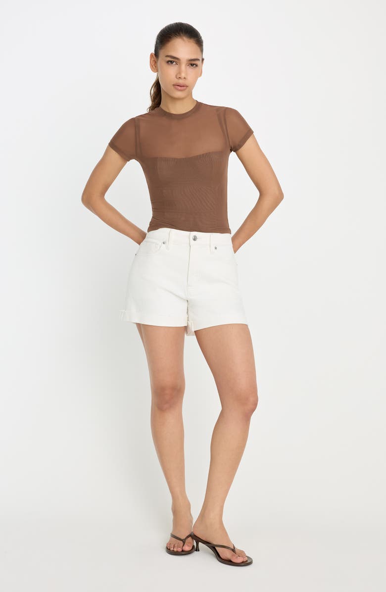 Good American Good Girlfriend Raw Hem Denim Shorts, Alternate, color, White