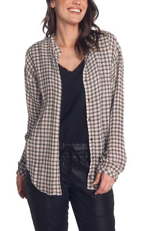 Bella Dahl Check Textured Mandarin Collar Button-up Shirt In Brown