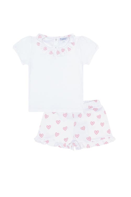 Nellapima Pink Heart Short Set In White