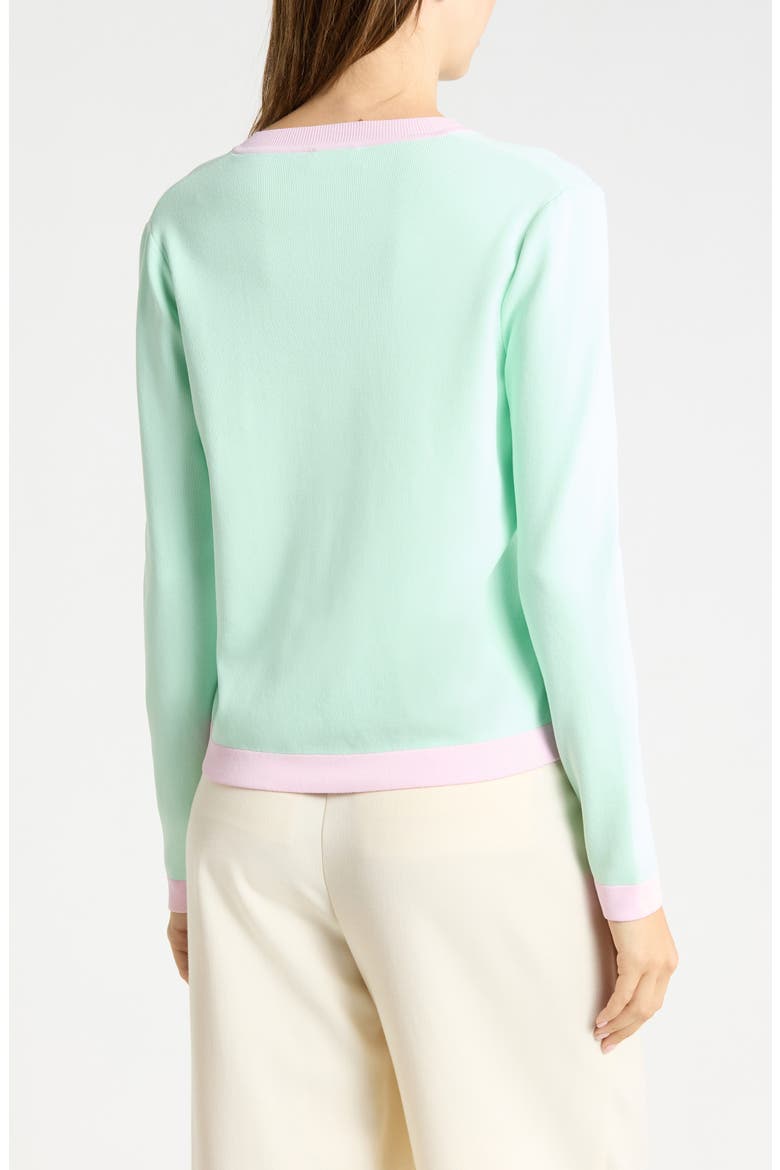 Estefania Contrast Trim Cardigan, Alternate, color, PALE JADE/ PINK