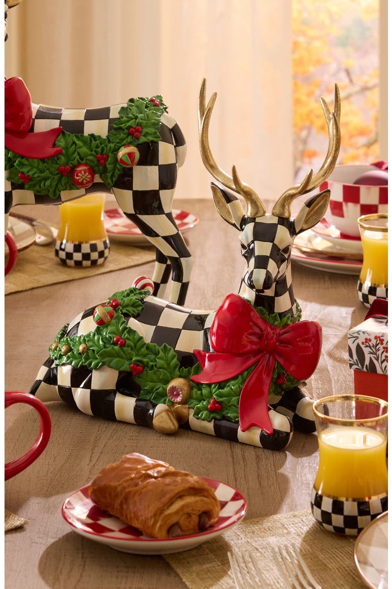 Holly Check Resting Deer Figurine, Alternate, color, BLACK
