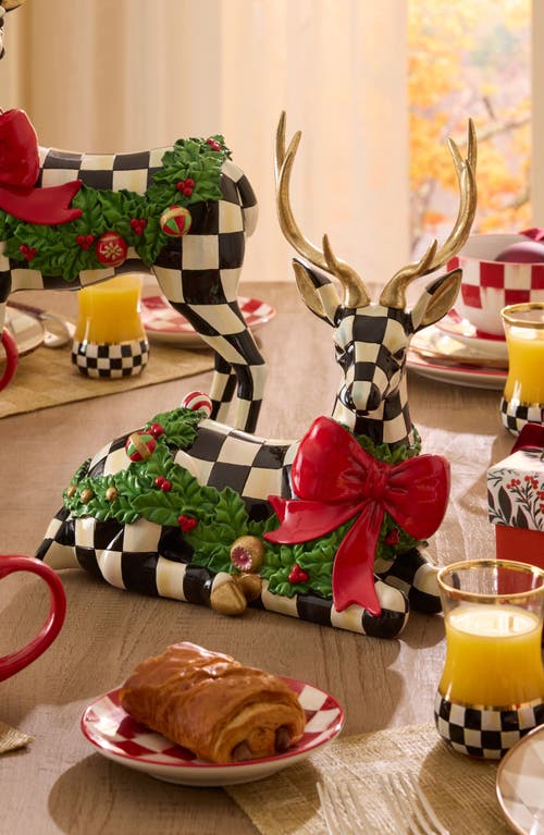 Mackenzie-childs Mackenzie Childs Holly Check Resting Deer Figurine In Multi