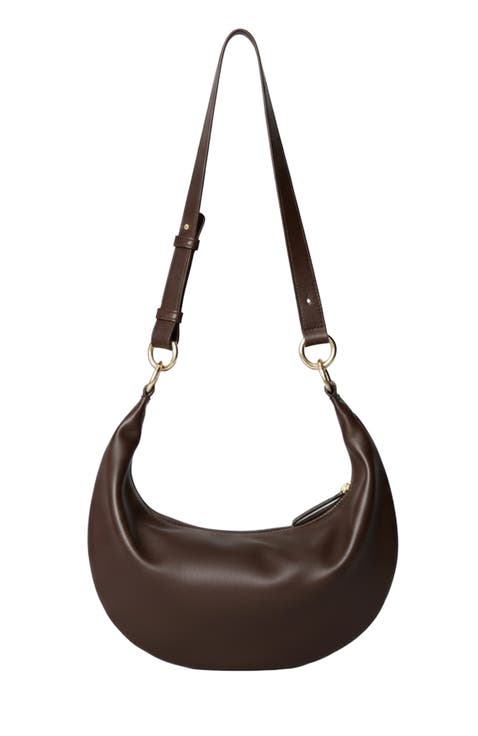 Small Leather Convertible Hobo Crescent  Ring Bag