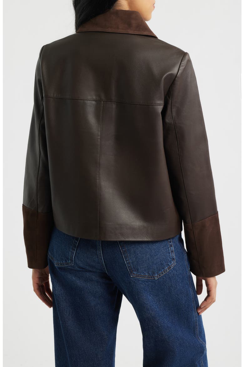 Short Mixed Media Leather Jacket, Alternate, color, CHOCOLATE