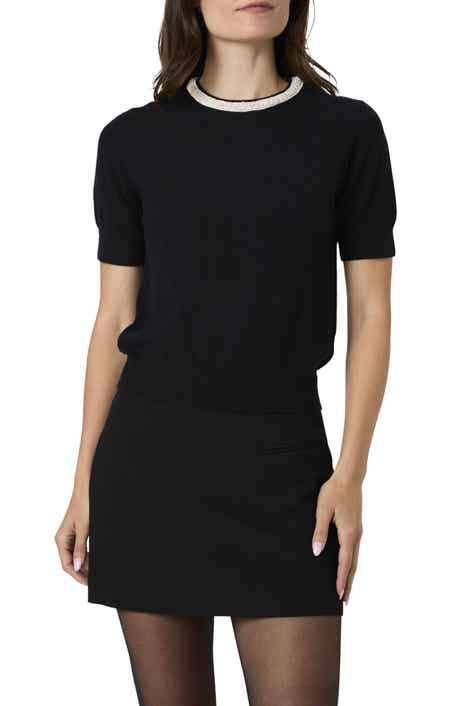 French Connection Faux Pearl Trim Short Sleeve Sweater