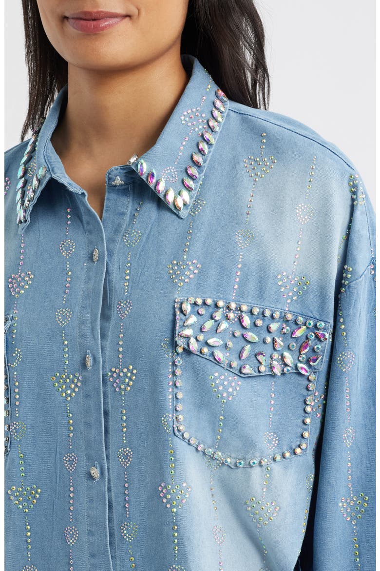 Keyla Embellished Button-Up Shirt, Alternate, color, BLUE