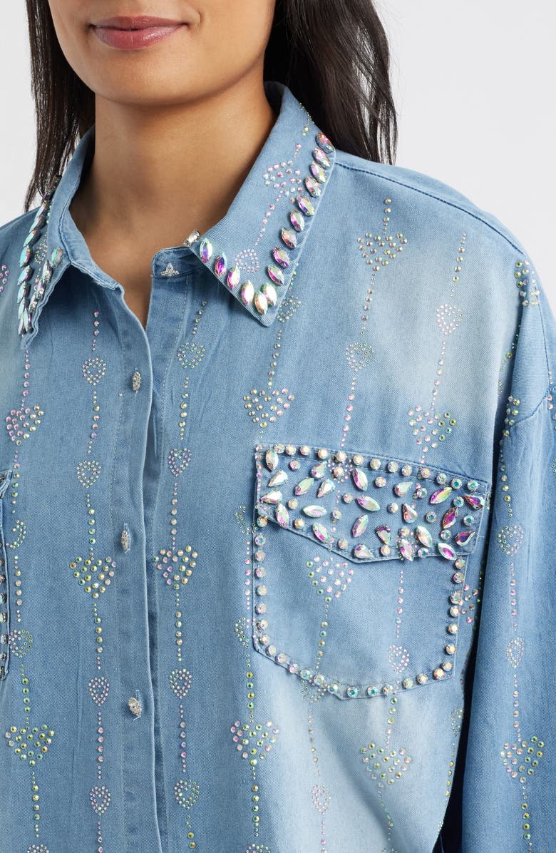 NIKKI LUND Keyla Embellished Button-Up Shirt, Alternate, color, Blue