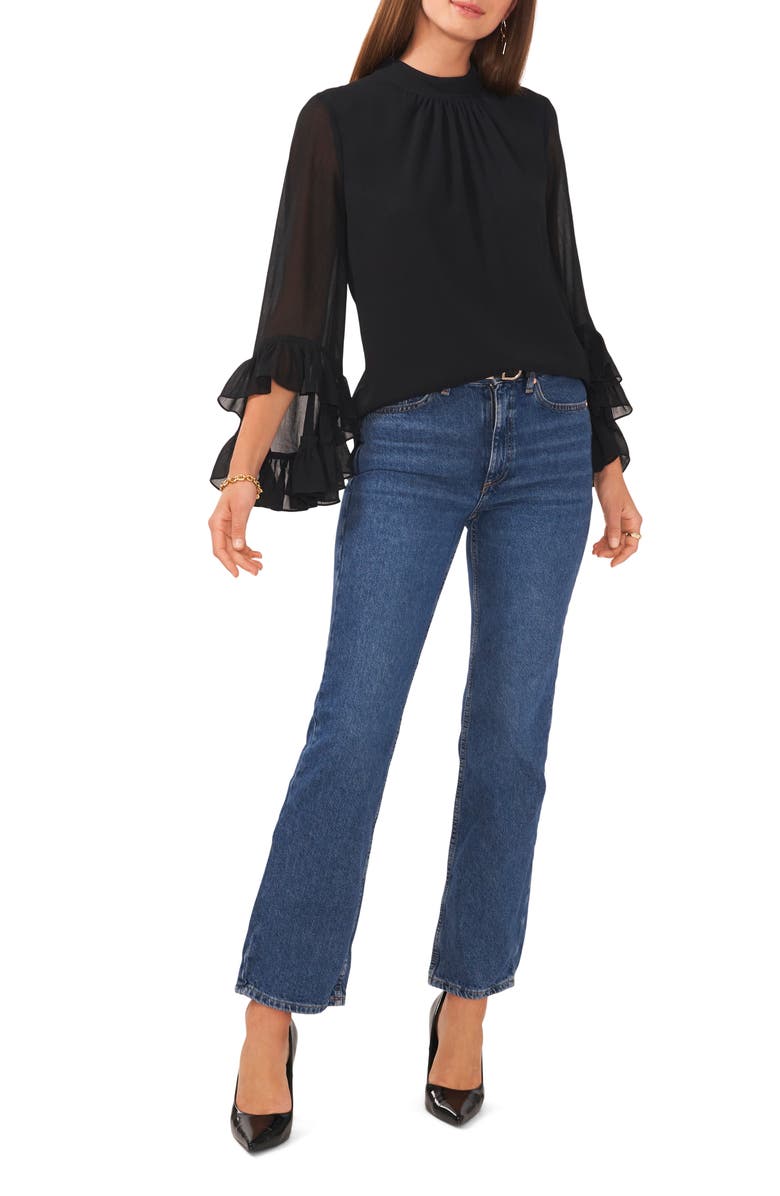 Vince Camuto Ruffle Sleeve Mock Neck Blouse, Alternate, color, 