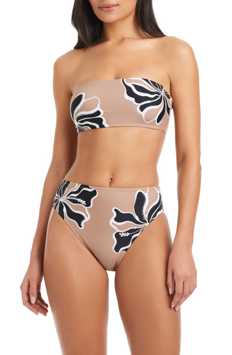 Sanctuary Sequin Floral Bandeau Bikini Top, Alternate, color, Toasted Coconut