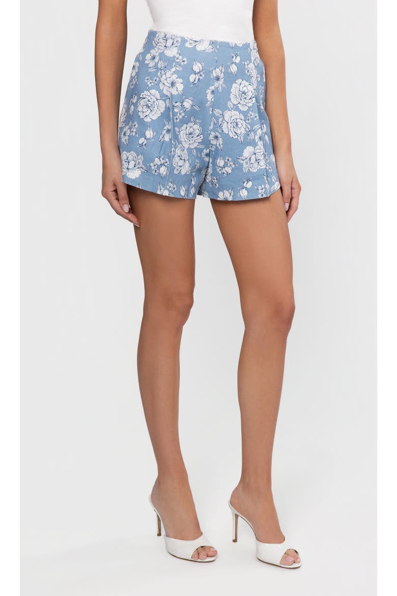 Carmine Floral Linen Shorts, Alternate, color, Heritage Toile Bl/Wh