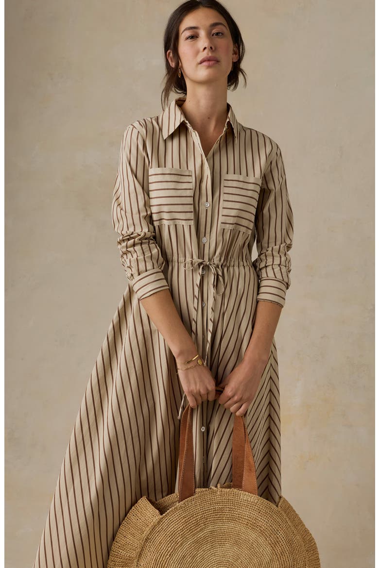 Catalina Organic Cotton Poplin Shirtdress, Alternate, color, DRIFT SAND STRIPE