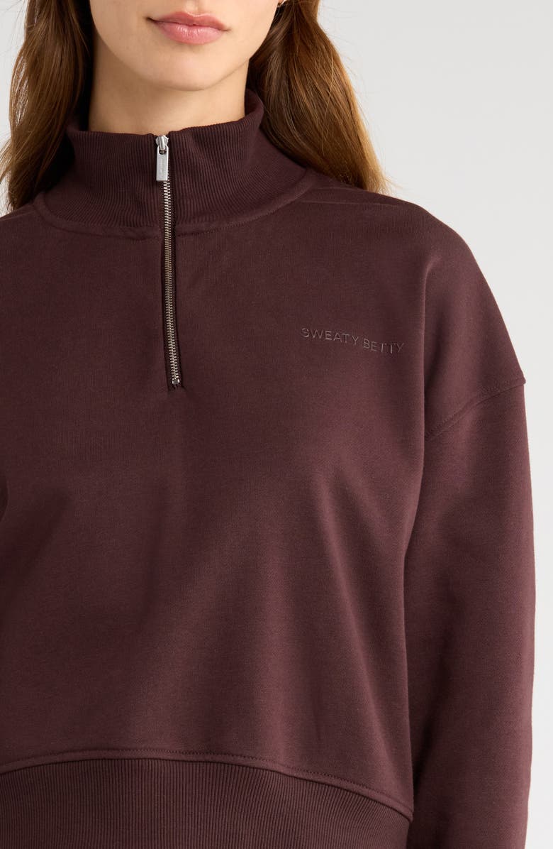 Sweaty Betty Revive Half Zip Crop Sweatshirt, Alternate, color, Sable Brow