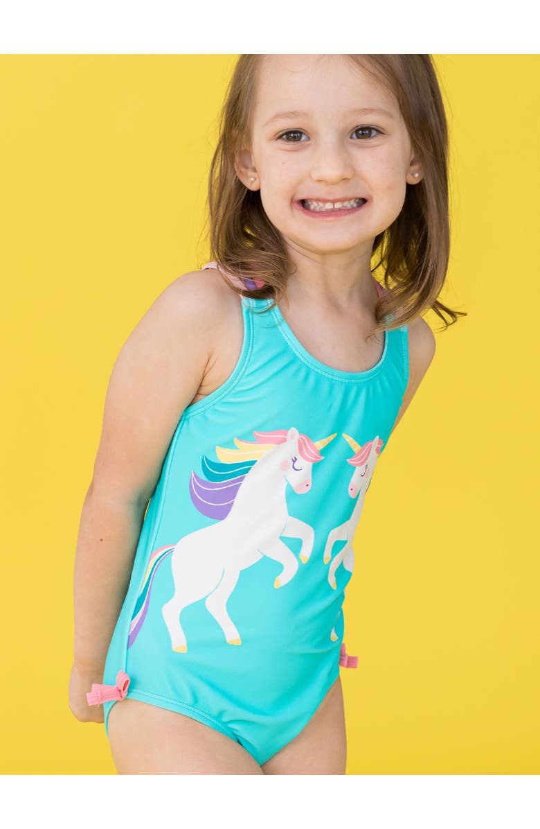 RuffleButts UPF50 Sun Protected Cross-Back One Piece, Alternate, color, Magical Unicorns