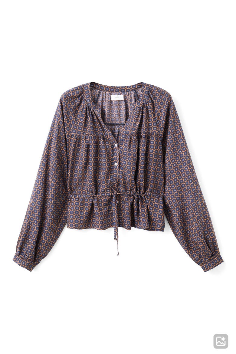 Flowy Print Button-Up Shirt, Alternate, color, DARK NAVY