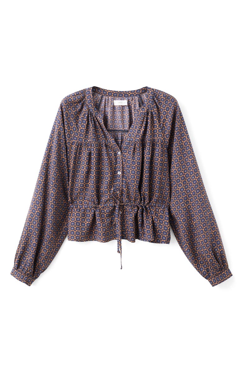 MANGO TEEN Flowy Print Button-Up Shirt, Alternate, color, Dark Navy