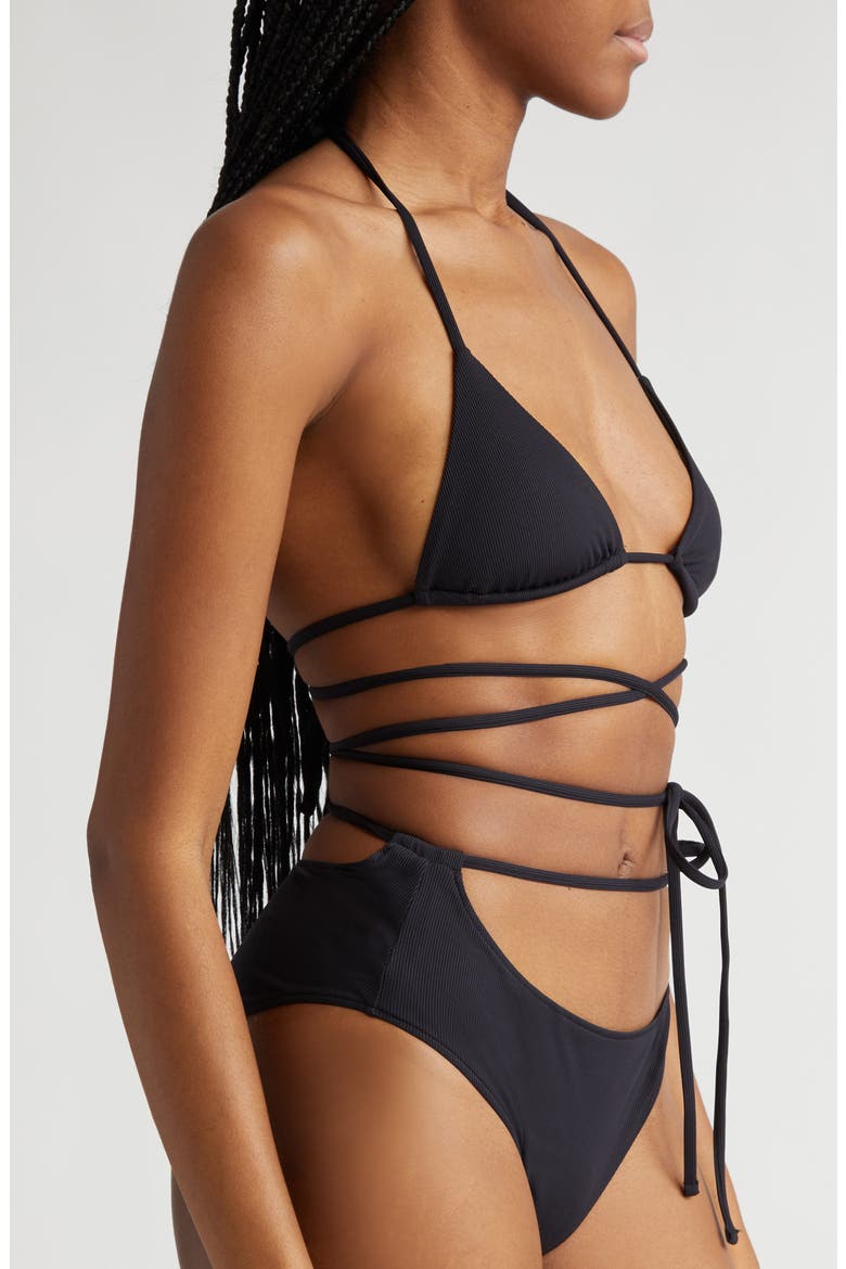 Naomi Halter Crossover Tie Waist Bikini Top, Alternate, color, BLACK