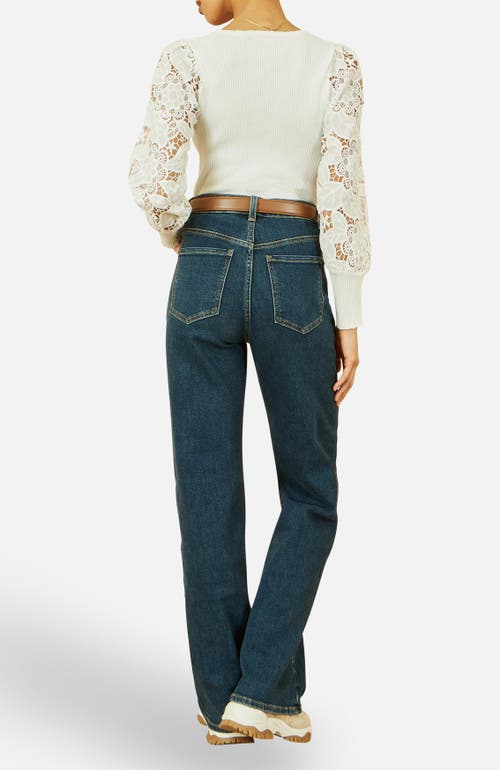 Yumi Ribbed Knitted Lace Sleeve Top In Multi