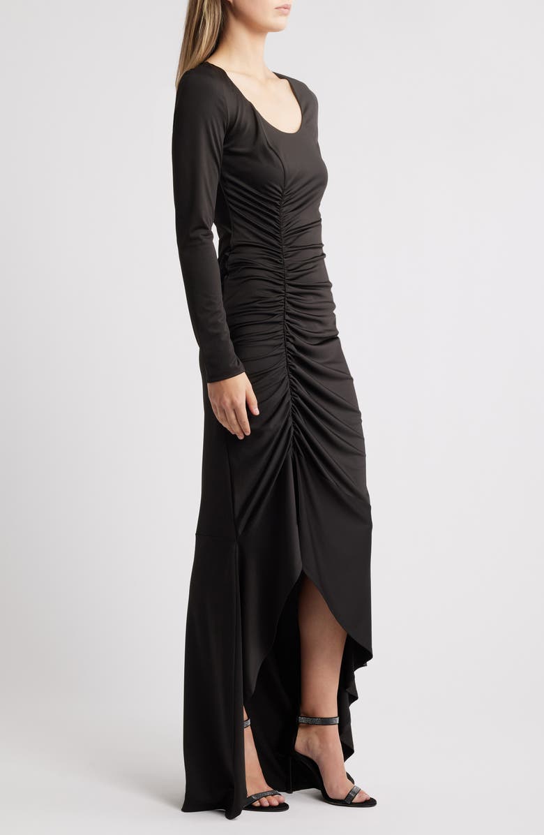 Black Halo Atlanta Ruched Ruffle Long Sleeve Maxi Dress, Alternate, color, 