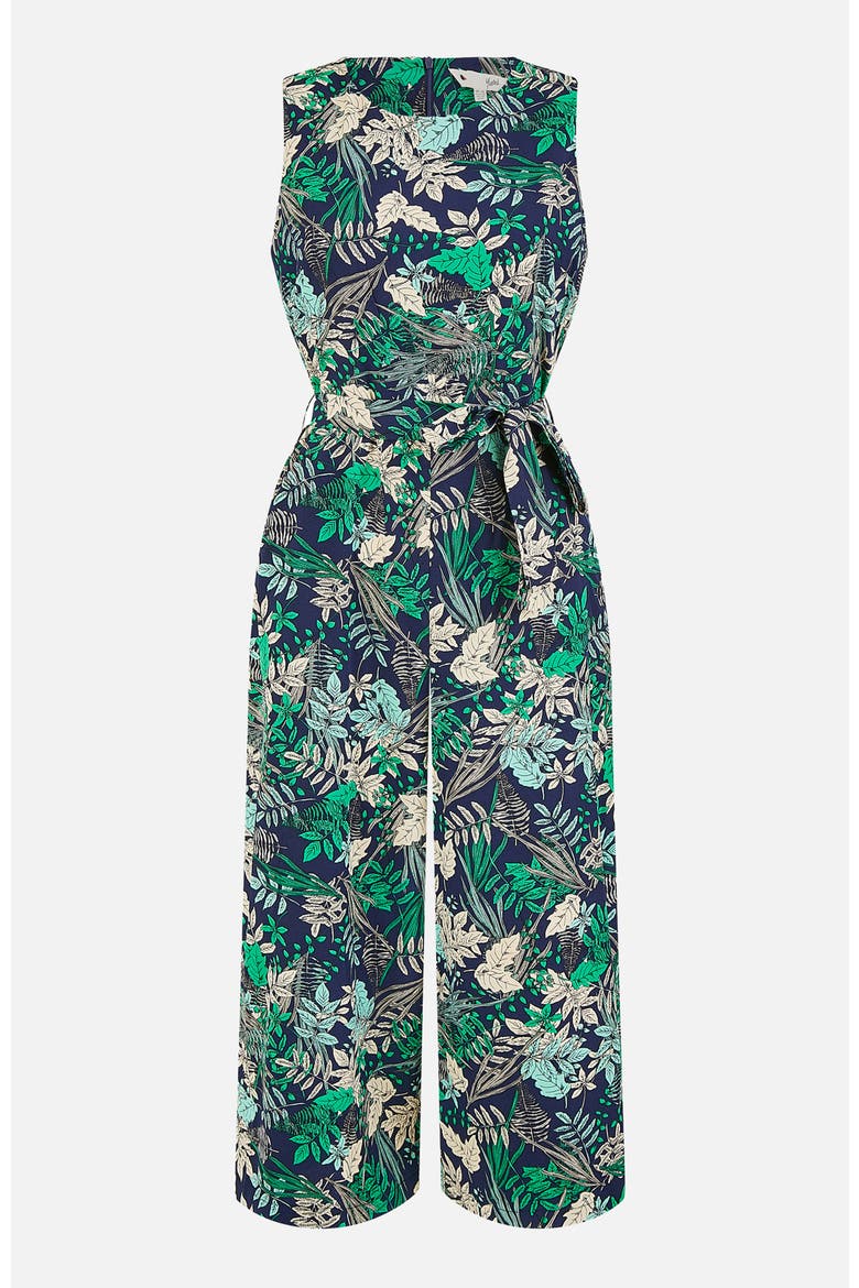 Sleeveless Leaf Print Culotte Jumpsuit, Alternate, color, Navy