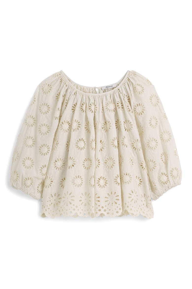 Embroidered Shirred Puff Sleeve Top, Alternate, color, FLORAL EYELET