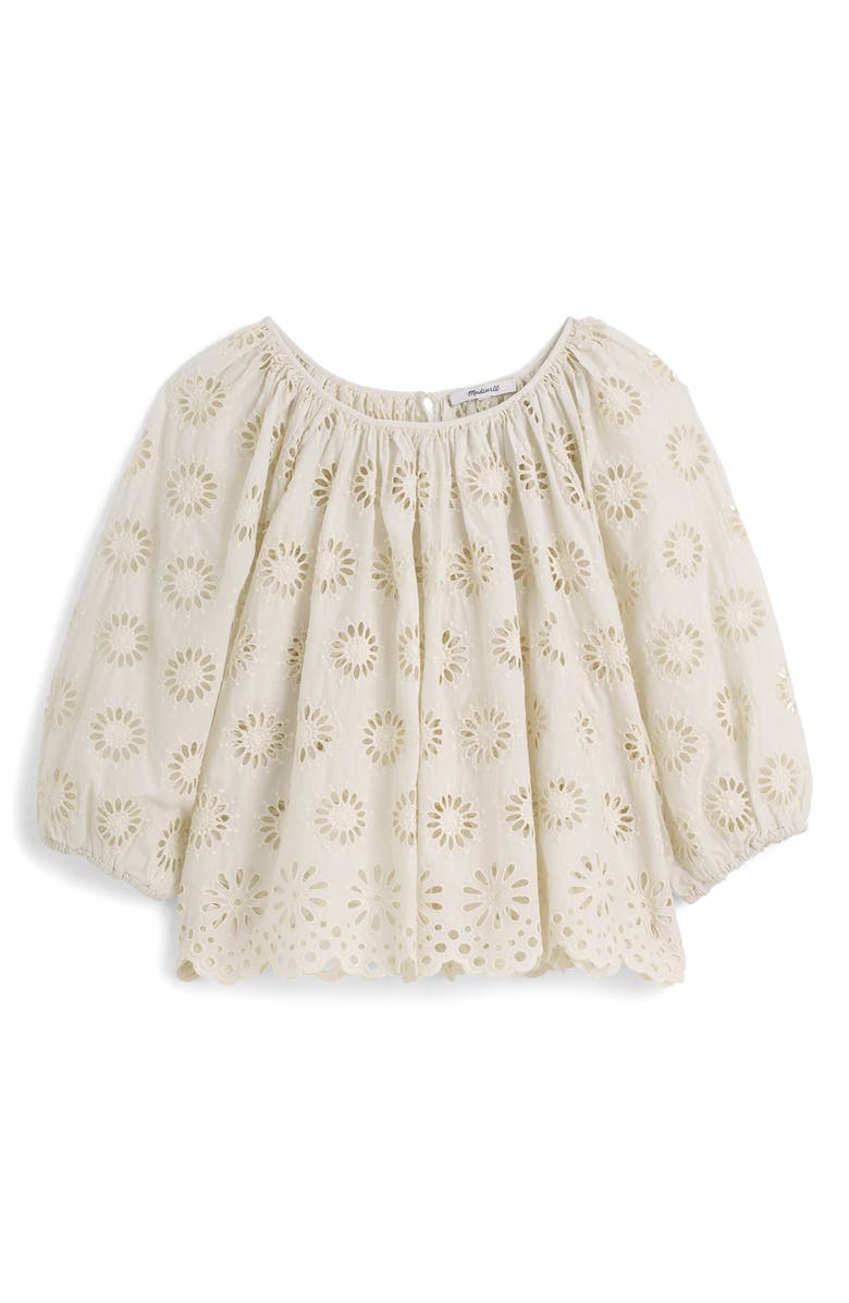 Madewell Embroidered Shirred Puff Sleeve Top, Alternate, color, Floral Eyelet