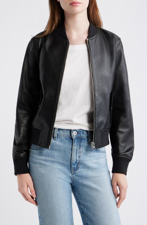 Shrunken Leather Bomber Jacket