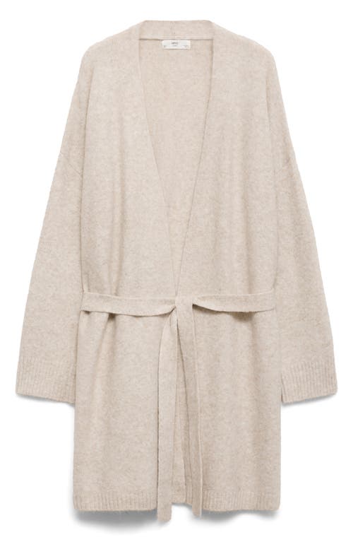 Mango Tie Front Longline Cardigan In Neutral
