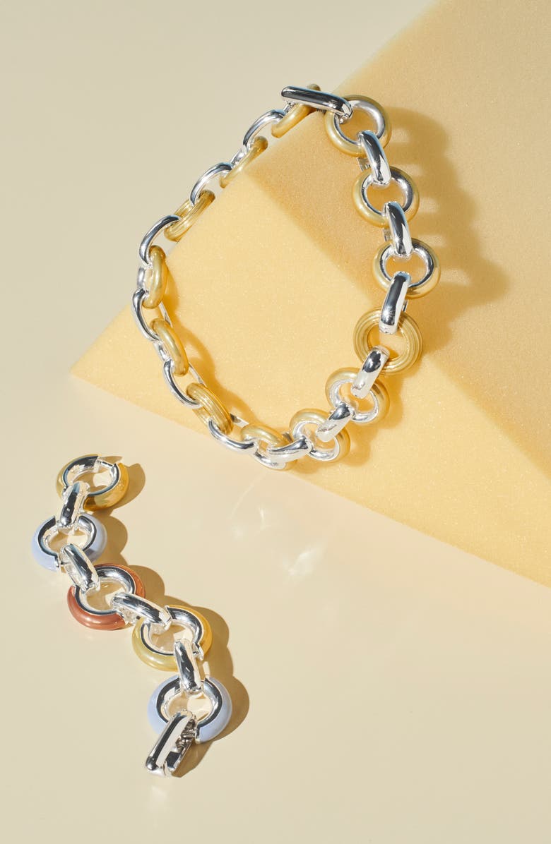 Tory Burch Donut Link Necklace, Alternate, color, Light Silver / Multi